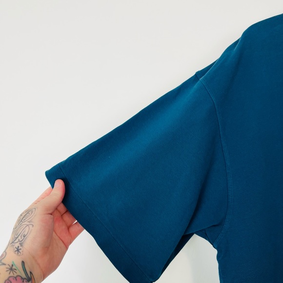 YMC Teal Blue Cotton Modern Polo Shirt Style Collared Causal Top UK L - Picture 4 of 9